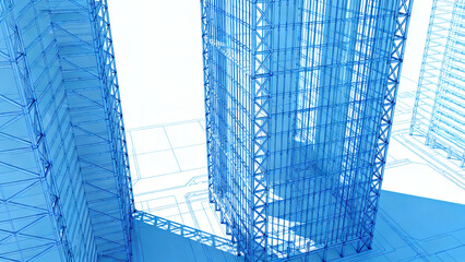 Blue Wireframe Architecture Digital Model
