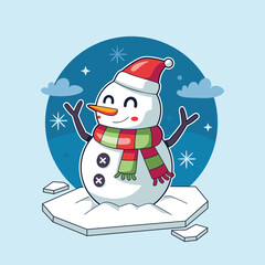 Cheerful Snowman with Christmas Hat