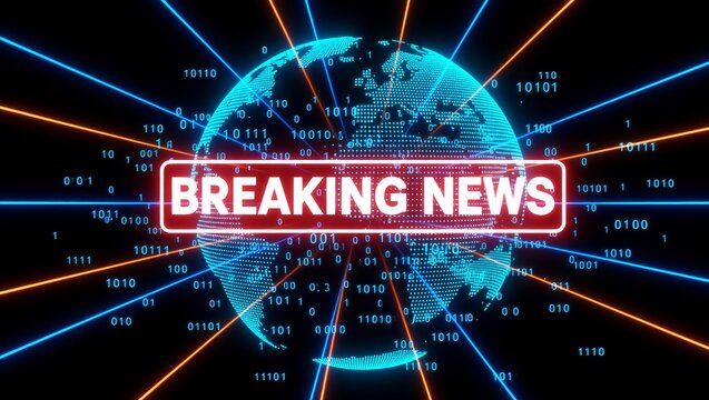 Digital globe with breaking news and binary code