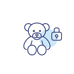Stuffed bear toy and checkmark. Children products safety and healthcare. Approved for babies. Pixel perfect, editable stroke vector icon