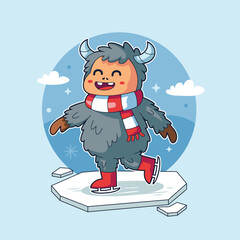 Happy Reindeer Ice Skating on Frozen Lake