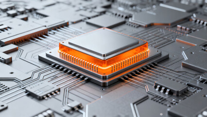 Orange Glowing Chip on Circuit Board Device