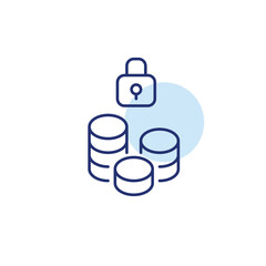 Coins and lock. Safe withdrawal, verified banking and secure transactions. Pixel perfect, editable stroke vector icon