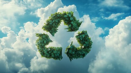 blue sky background with logo of the recycling symbol