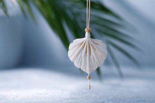 Hanging leaf ornament in tropical style with blue background - Powered by Adobe