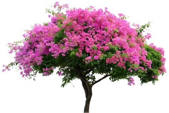 Lush Pink Bougainvillea Tree with Dense Green Foliage Isolated pink flowers green leaves isolated on a transparent background - Powered by Adobe