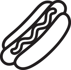 An inviting artistic outline of a hotdog, perfect for use in any food-related design project. It conveys a sense of culinary simplicity and classic comfort.
