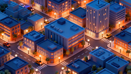 Night View Miniature City 3D Illustration