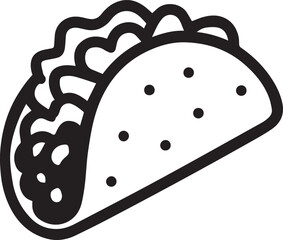 A simple, bold illustration of a delicious taco, rendered in black and white, invites the viewer to savor the flavors and textures of a classic Mexican dish.