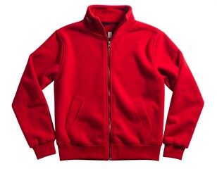Vibrant red zipper jacket isolated on white background for clothing concepts