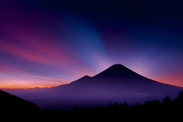 Fototapeta premium Silhouette of Volcano Against Colorful Twilight Sky Majestic Landscape Sunset Photography