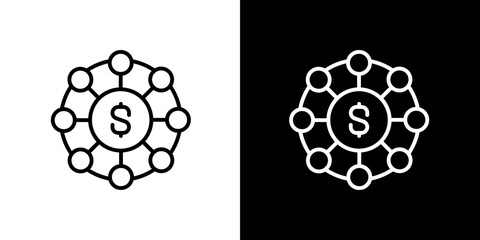 Simple line art icon representing a financial network, investment hub, or decentralized funding model