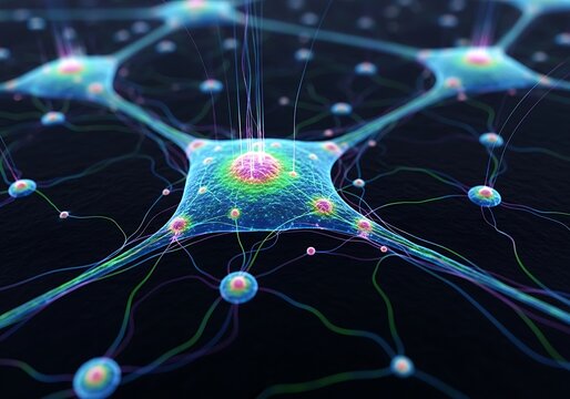 Neural Network Connection - A Detailed Microscopic View of Brain Cells.