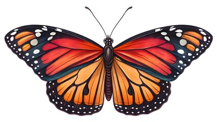 Fototapeta premium Vibrant Monarch Butterfly with Wings Spread Isolated on White. Stunning Graphic Illustration of a Detailed Orange and Black Butterfly