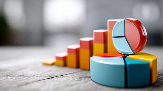 Close Up, Abstract bar and pie charts showing company revenue growth , - Powered by Adobe