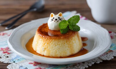 Cute cat-themed caramel pudding