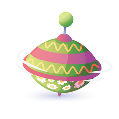 Whimsical Spinning Top Toy with Daisy Pattern and Swirling Motion Against White Background