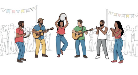 Obraz premium Band performing music outdoors with audience