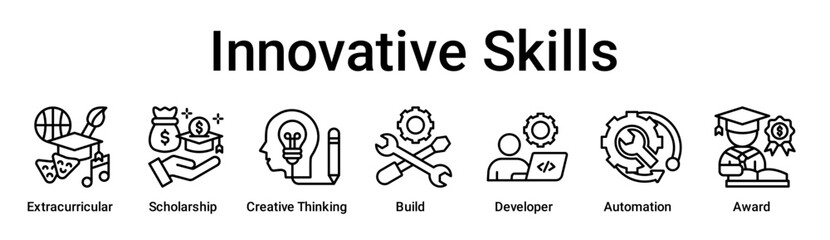 Innovative Skills banner web icon vector illustration concept for education with icon of Extracurricular, Scholarship, Creative Thinking, Build, Developer, Automation.