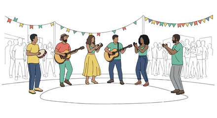 Musical band performing on stage with audience