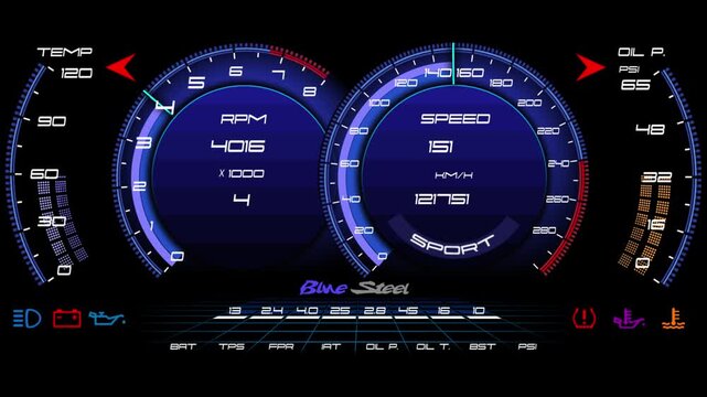 Animated digital dashboard interface. Perfect for futuristic car UI, HUD design, and speed gauge visuals.