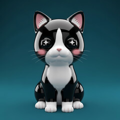 Black and white cat with big sparkling eyes and rosy cheeks