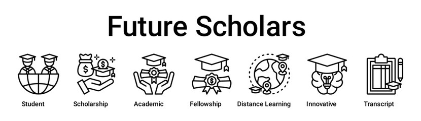 Future Scholars banner web icon vector illustration concept for education with icon of Student, Scholarship, Academic, Fellowship, Distance Learning, Innovative.