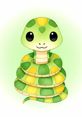 Snake coiled with charming green and yellow markings, perfect for kids