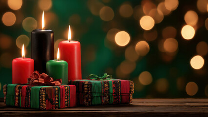 Kwanzaa candles and gifts create a cozy vibe Generative AI