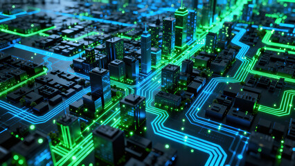 Green Light Circuit-Integrated Digital Cityscape