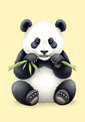 Panda enjoying fresh bamboo snack with cute, wide eyes
