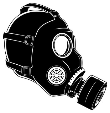 A black and white silhouette of a gas mask, black, gasmask, helmet, icon, illustration, mask, motorcycle helmet, profile, wear, against transparent background