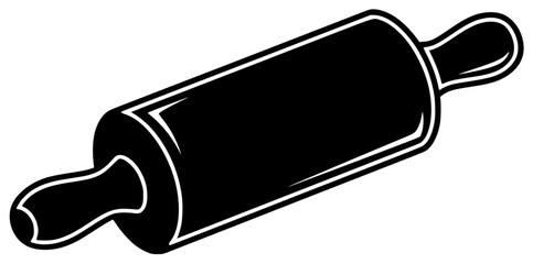A black and white silhouette of a rolling pin, black, bottle, cylinder, dough, icon, illustration, liquid, profile, roll, roller, rolling pin, scroll, tool, tube, against transparent background