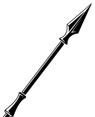 A black and white illustration of a spearhead, black, blade, dagger, handle, icon, illustration, profile, spear, sword, tool, weapon, against transparent background