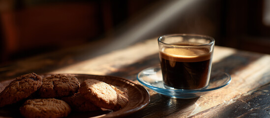 close up coffe espresso and cookies