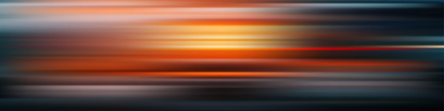 Gradient background red orange black. Dark abstract horizontal blur with glowing warm light center and smooth linear motion effect. Futuristic speed lines dynamic visual energy vector illustration.
