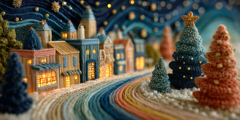 Fairytale Christmas Market Banner - Embroidered and Knitted Diorama Knit Trend