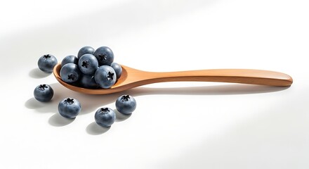 Wooden spoon full of fresh blueberries isolated on white background