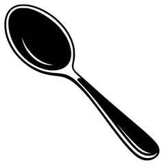 A black and white silhouette of a spoon, black, brush, icon, illustration, profile, spoon, against transparent background