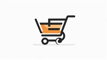 Icon of a shopping cart, rendered with a minimalist design. Orange filling. White background