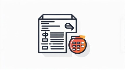 Icon of a document with lines and a curved arrow, plus a small calculator