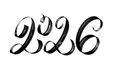2026 typography made of black brush strokes. Hand drawn modern abstract design for New Year greeting cards, posters, social media, banners, creative projects. Luxury vector numbers 2026 for holidays.