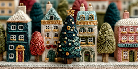 Fairytale Christmas Market Banner - Embroidered and Knitted Diorama Knit Trend