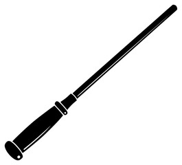 A black and white silhouette of a baseball bat, black, equipment, handle, icon, illustration, profile, screwdriver, tool, against transparent background