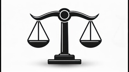 Iconic black balanced scales symbol on white background, used for justice and legal representation