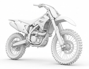 White Detailed 3D Rendered Motocross Dirt Bike Clay Model