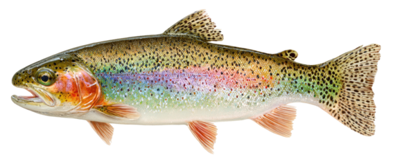 A vibrant trout with a colorful spectrum running down its side