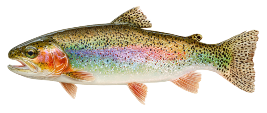 A vibrant trout with a colorful spectrum running down its side