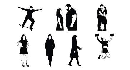 Fototapeta premium Diverse people silhouettes in action for modern design projects