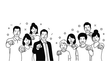 Join our team diverse people pointing forward with smiles on faces